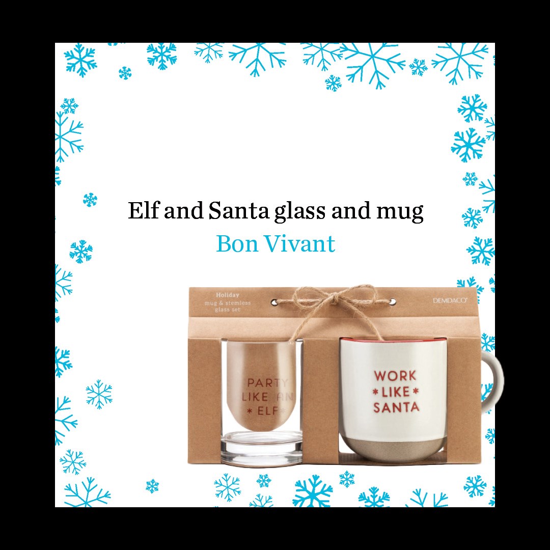 Elf and Santa glass and mug